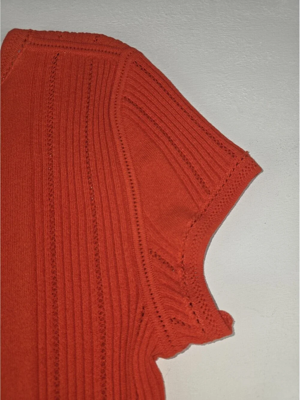 Vintage Chanel Monogram CC Knit Short Sleeve Ribbed Top Red Size 46 MINT
